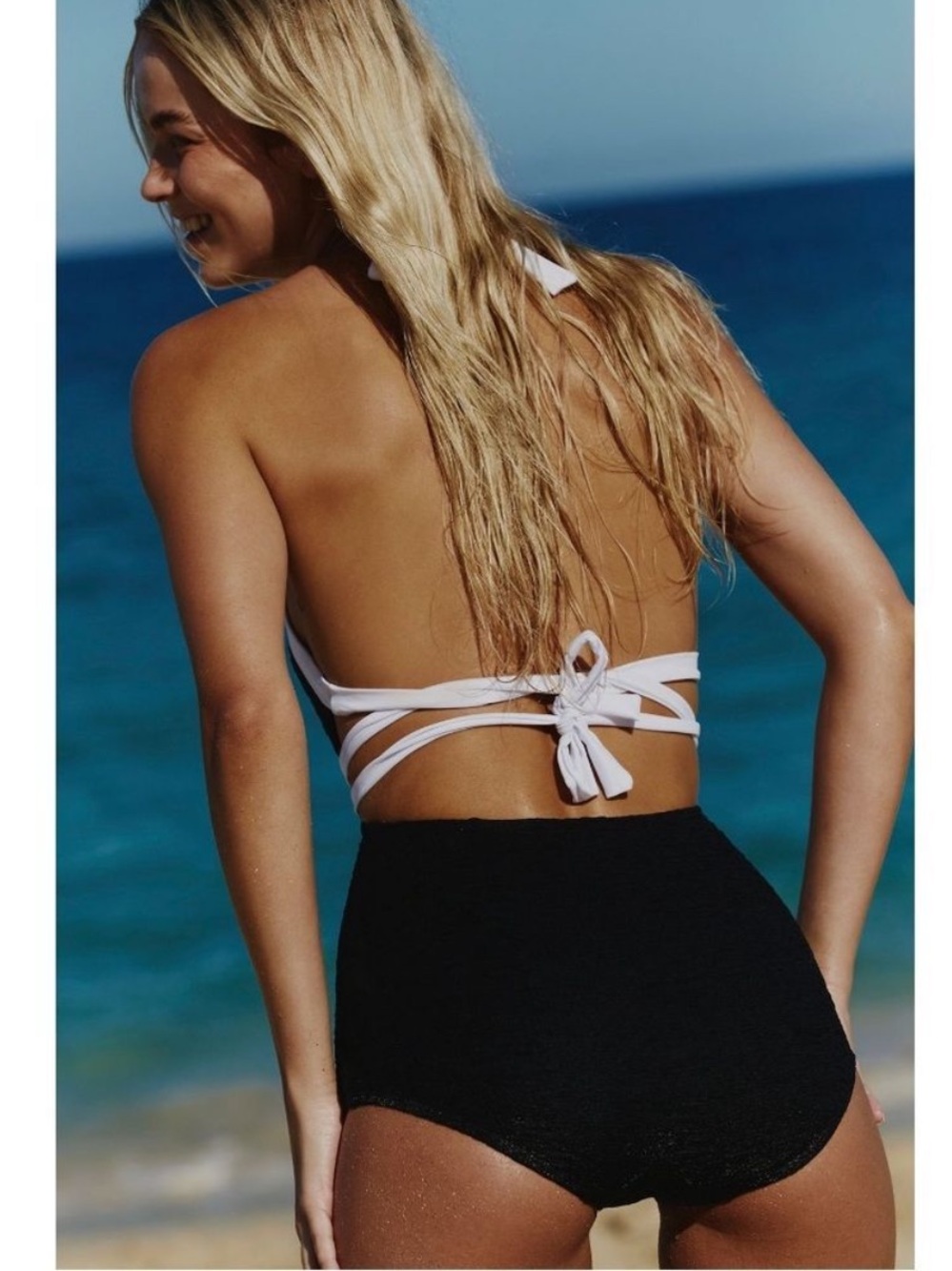 Free People Heidi Surf One-Piece Swimsuit Black White Free-est Beach Medium NEW